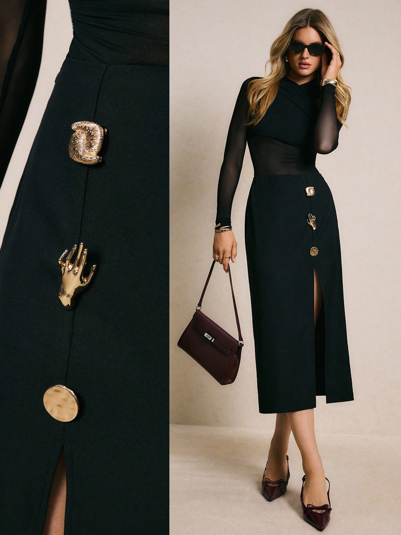High-waist side-slit skirt