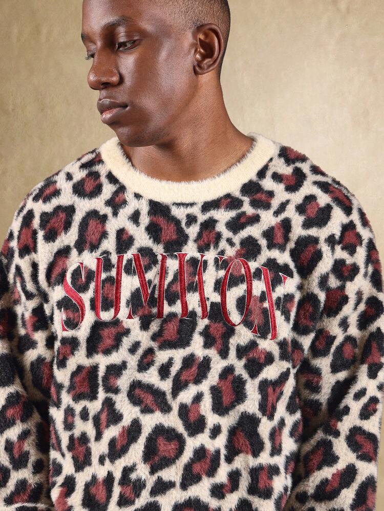 Fuzzy Leopard Print Jumper With Crew Neck