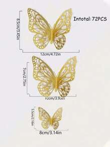 12/48/72 件镂空蝴蝶墙贴蛋糕装饰装饰婚礼装饰客厅家居装饰蝴蝶贴纸性别揭示派对装饰、贴纸、墙贴花、乙烯基贴花用于家居装饰、春季装饰品让您的家焕然一新、拉玛装饰贴纸 - 彩色 - 查看 8