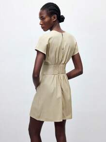 Maija 2025 Summer New Arrival Elegant Cocktail Dresses, Suitable For Wedding Guests, Brunch, Airport, Boho Vacation, Beach Music Festival, Easter, Graduation, Casual Daily Wear, With Neckline Tie, Bowknot Design, Short Sleeve, Mini Length