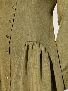 Aveloria Modichic فستان طويل بتصميم أخضر ليموني جمالي، مزين بجيوب وتصميم شق جانبي مزدوج، مناسب للتجول في المعارض الفنية وزيارة المقاهي - أخضر - مشاهدة 7