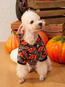 PETSIN 一件宠物万圣节南瓜蜘蛛连帽法兰绒连帽衫 - 彩色 - 查看 8