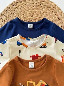 3件套男女宝宝情人节心形和汽车图案圆领短袖套头衫