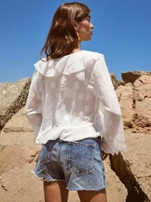 Maija 2025 年夏季新款奶油黄色浪漫荷叶边饰边、系带腰带、不对称下摆、提花纹理面料女式吊带背心，现代优雅休闲办公室日常穿着，适合婚礼宾客、工作、旅行、派对、乡村街头风格、独立日、约会、返校、Y2K 秋季 - 白色 - 查看 2