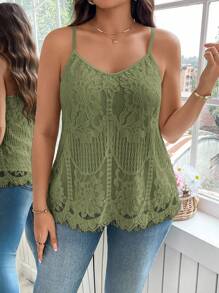 Reflora Camiseta de tirantes de encaje de unicolor informal de talla grande