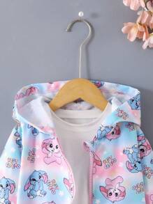 年轻女孩的可爱兔子印花长袖连帽拉链休闲夹克，秋季风格。 - 彩色 - 查看 6