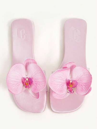 CUCCOO CHICEST 女士鸢尾花方头平底凉鞋，优雅甜美，休闲舒适，粉色透明 PVC 一脚蹬凉鞋，适合下午茶、约会、优雅装扮、度假、海滩