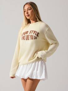 Fluxe Women's Casual Light-Yellow Featherweight Drapey Open-Stitch Knit Cover-Up With See-Through Letter Motif And Long Sleeves In Fall/Winter