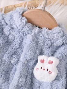 SHEIN 2pcs Newborn Apricot Plush Bubble Fleece 3D Rabbit Long Sleeve Jumpsuit With Hood, Romper Set  Baby Romper Newborn Baby Clothes Winter Baby Teddy Bear Outfit Baby Fuzzy Outfit Newborn Pajama Set Fall - Baby Blue - View 4