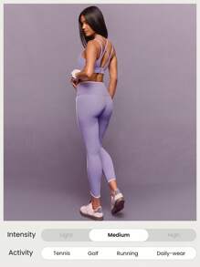 GLOWMODE FeatherFit™-Sculpt Sweat & Slay Stretchy Sweat-Wicking Double Crisscross Straps Adjustable Buckle Bottom Longline Sports Bra Jogging Gym Spring - Lilac Purple - View 6