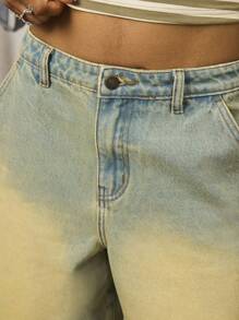 COUREZ 低腰长款水洗牛仔短裤/Y2K出街穿搭可爱性感度假装女式街头复古阔腿裤 - 淺色水洗藍 - 查看 5