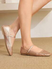Styleloop Damen Geflecht Seil Plateau & Keilsandalen, Urlaubsstil BOHO Chic Retro Amerikanisch Western Musik Festival Party Plateau Schuhe - Roségold - Übersicht 6