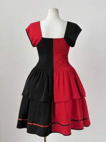 Flirla Váy xếp ly buộc dây màu đen và đỏ cỡ lớn dành cho nữ - Nhiều màu - Xem 8