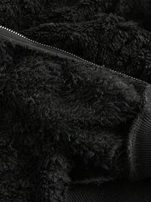 SHEIN MOD 女式连帽长袖心形图案蓬松装饰夹克，秋冬，早午餐女士，秋季婚礼宾客连帽衫，返校节，90 年代，女士深秋休闲撞色蓬松，拉链常规袖连帽常规剪裁纯色女式夹克，休闲日常穿着 - 黑色 - 查看 4