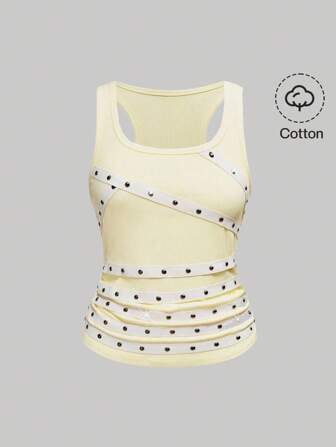 Grunge Punk Débardeur noir sexy sans manches à encolure en V dans le dos avec perles et rivets décorés de rubans pour femmes, idéal pour l'été, la plage, la remise des diplômes, Pâques, les concerts, les vacances à Nashville et les festivals de musique