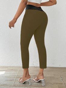 SHEIN LUNE Women's V-Waist Slim Fit Casual Summer Leggings - Army Green - View 2
