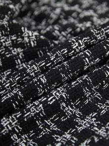 BELROSIE Conjunto de traje de tweed estilo británico, chaqueta blazer corta y falda larga, conjunto de 2 piezas - Negro - Ver 7