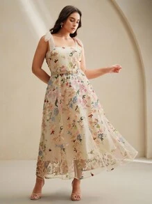 Anewsta Plus Size Embroidered Evening Dress, New High-End Luxury Niche High-End Dress - Apricot - View 2