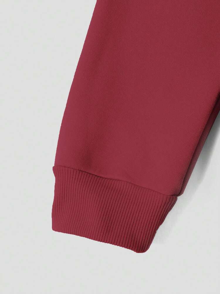 EURMUSE Cotton Men Letter Printed Regular Hoodie Sweatshirt - Burgundy - View 3