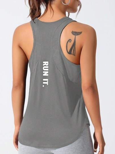 CourtClass Top de tirantes casual con gráfico de letras para mujer, verano