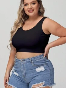 SHEIN 1 件女士加大码无缝无线柔软舒适运动文胸 - 黑色 - 查看 5