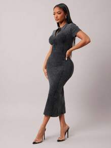 SHEIN SXY 女士修身中长款夏季连衣裙 - 黑色 - 查看 6