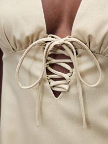 Maija 2025 Summer New Arrival Elegant Cocktail Dresses, Suitable For Wedding Guests, Brunch, Airport, Boho Vacation, Beach Music Festival, Easter, Graduation, Casual Daily Wear, With Neckline Tie, Bowknot Design, Short Sleeve, Mini Length