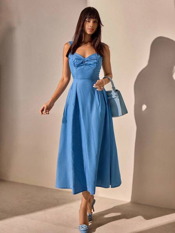 CLARA VERO Women's Indigo Elegant Sleeveless Long Dress