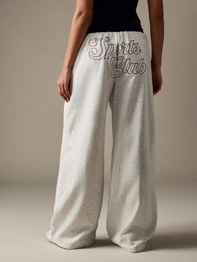 MISSGUIDED 女式阔腿运动裤运动俱乐部图案设计休闲家居裤混色撞色腰带抽绳舒适家居服街头时尚秋冬