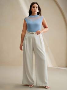 Anewsta Plus Size Sheer Sexy Crop Top - Baby Blue - View 4