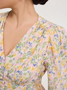 Veilorie 大碼花卉印花燈籠袖連衣裙 - 彩色 - 查看 5