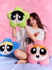 THE POWERPUFF GIRLS X SHEIN 1 件泡泡/毛茛图案可爱 3D 荷叶边抱枕，柔软毛绒，精致刺绣，适用于沙发、汽车、办公室、卧室 - 彩色 - 查看 2