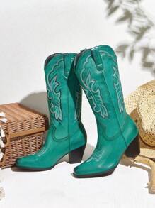 Styleloop 女士中筒靴，编织纹理，波西米亚风，西部风，音乐节，万圣节，圣诞派对风格