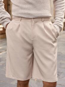 HIMLAND Herren Lässig Gerade Bein Plissee Shorts, Neuer Sommer Stil Hochtaillierte Beige Kleidershorts, Old Money