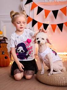 PETSIN Áo ba lỗ Halloween màu trắng hình đầu lâu thần chết dễ thương, nhẹ, thoáng khí, thoải mái cho mèo cưng và chó cưng, áo ba lỗ mặc được 1 chiếc, mới - Nhiều màu - Xem 3