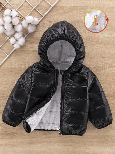 SHEIN Abrigo acolchado con cierre de cremallera para niños pequeños, para uso al aire libre en otoño