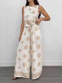 SHEIN Tall Bộ 2 áo không tay và quần dài rộng rãi cho nữ - Nhiều màu - Xem 4