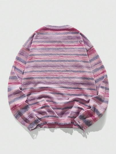 Street Life Casual Loose Fit Crew Neck Long Sleeve Pullover Striped Sweater For Men