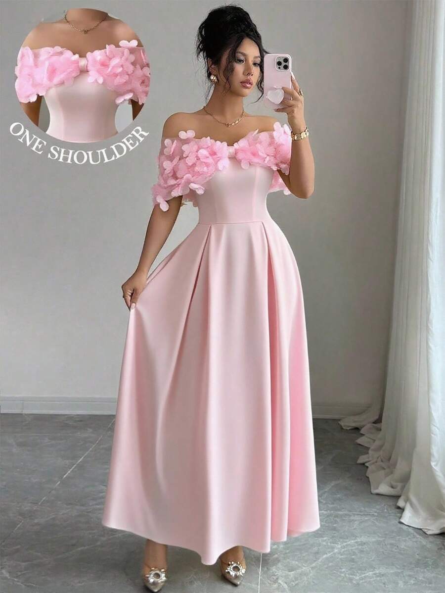 Elenzga Váy lưới thêu họa tiết bướm phong cách Bohemian giản dị thanh lịch cho kỳ nghỉ xuân/hè dành cho nữ - Hồng - Xem 1