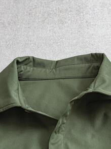 Men's Spring/Autumn Pocket Button-Down Casual Shirt - Army Green - View 3