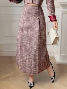 DAZY Saia Assimétrica Elegante e Texturizada para Mulheres, Outono/Inverno - Rosa chiclete - Visão 7