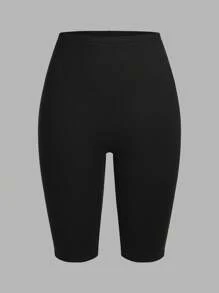 SHEIN EZwear 純色休閒短款緊身褲，適合夏秋季，女款緊身剪裁，適用於皮拉提斯健身房，黑色、淺粉色、白色 - 彩色 - 查看 6