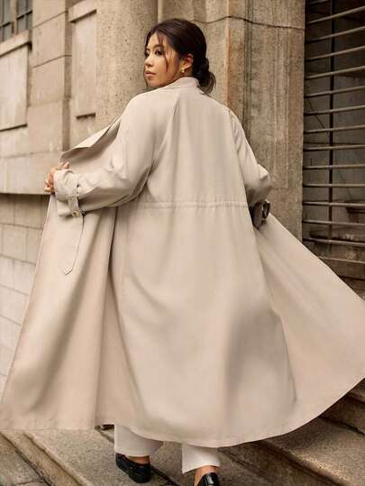 Easura 大码女式纯色长袖长款休闲宽松通勤办公室夹克女式风衣长款外套超大号外套女式外套超大号夹克