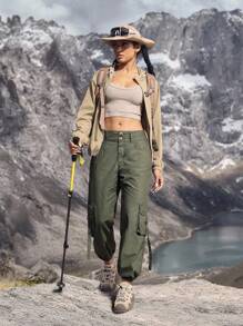 SHEIN Unity 女式工装口袋休闲抽绳宽松牛仔裤 - 軍綠色 - 查看 6