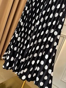 SHEIN Unity 大码女式短袖 V 领波尔卡圆点印花褶皱撞色连衣裙，适合夏季、返校、毕业典礼、节日、情人节、音乐节、母亲节、万圣节、感恩节、复活节、国庆节、舞会、约会、派对、婚礼、户外旅行