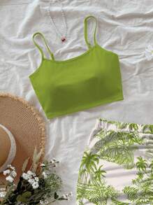 Soleia 两件套休闲棕榈树小屋印花露脐吊带背心和半身裙套装，适合夏季度假热带风情两件套夏季两件套热带服饰热带印花两件套棕榈树两件半身裙套装热带度假服饰 - 綠色 - 查看 4