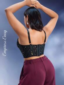 EmpressEnvy 大码黑色水钻装饰无钢圈文胸 - 黑色 - 查看 2