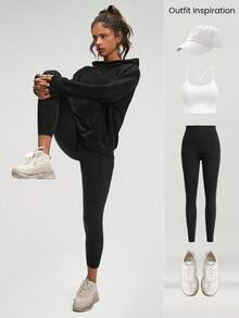 GLOWMODE Modal Silk Touch Oversized Long Sleeve Half-Zip Hoodie Fall - Black - View 6