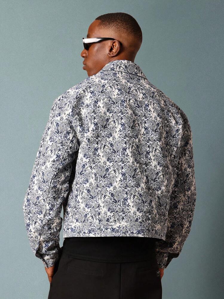 Tapestry Print Trucker Jacket With Button Closure And Side Pockets
