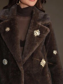 Anewsta Áo khoác dài lông nhân tạo đính đá thủ công, thích hợp cho mùa thu, mùa đông, đi chơi, thanh lịch, trang trọng, tiệc tùng, sang trọng, năm mới, áo khoác mùa đông nữ, giáng sinh, công sở, tốt nghiệp, đám cưới - Cà phê nâu - Xem 8